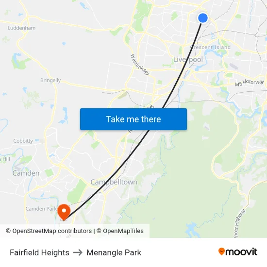 Fairfield Heights to Menangle Park map