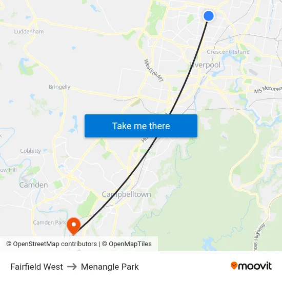Fairfield West to Menangle Park map