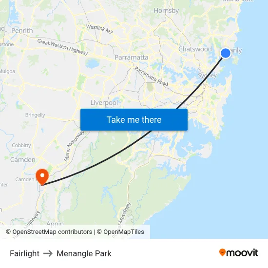 Fairlight to Menangle Park map