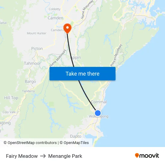 Fairy Meadow to Menangle Park map