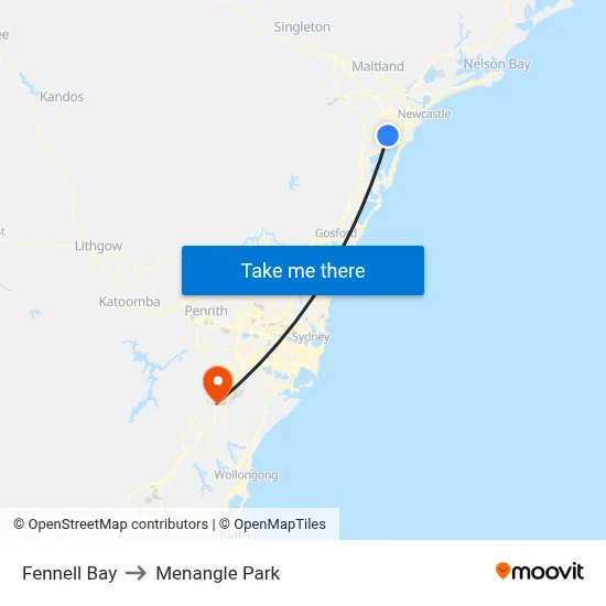 Fennell Bay to Menangle Park map