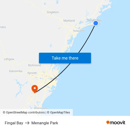 Fingal Bay to Menangle Park map