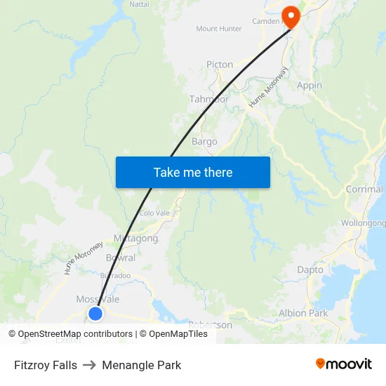 Fitzroy Falls to Menangle Park map