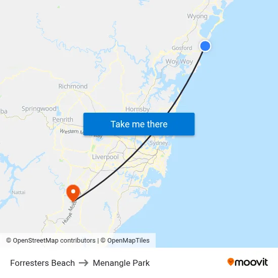 Forresters Beach to Menangle Park map