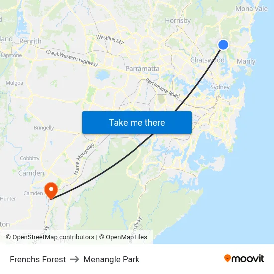 Frenchs Forest to Menangle Park map