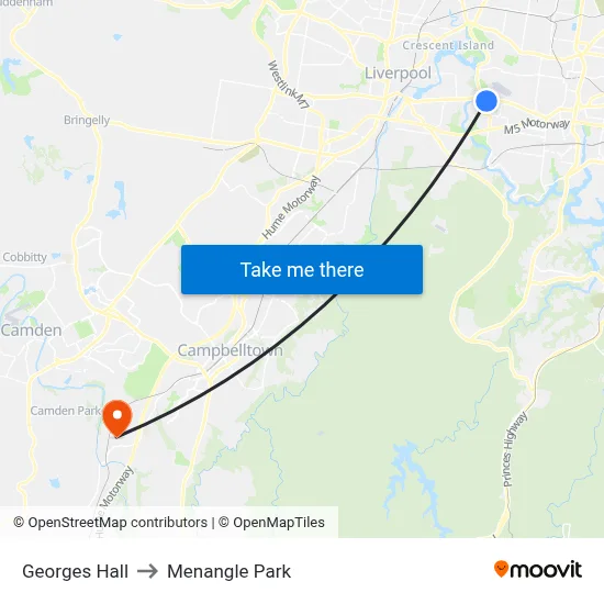 Georges Hall to Menangle Park map