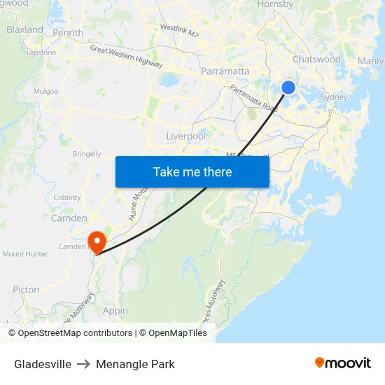 Gladesville to Menangle Park map