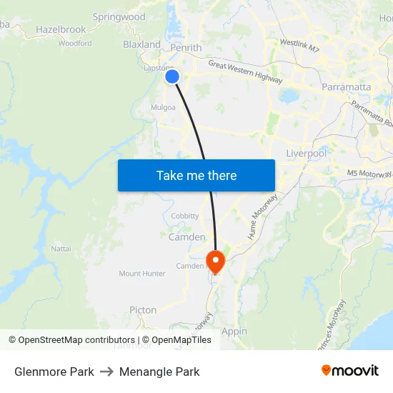 Glenmore Park to Menangle Park map
