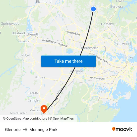 Glenorie to Menangle Park map