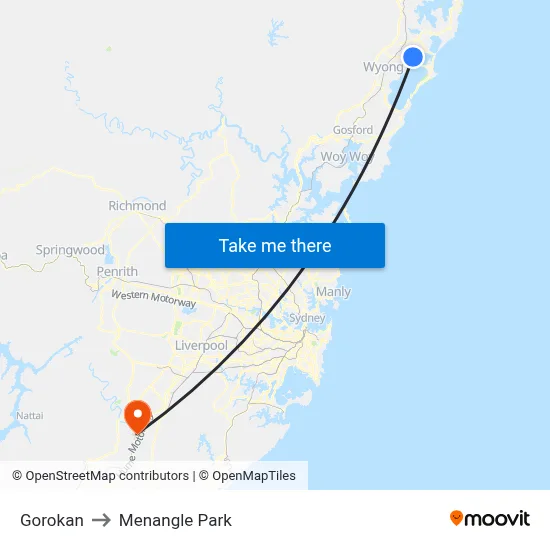 Gorokan to Menangle Park map