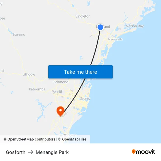 Gosforth to Menangle Park map
