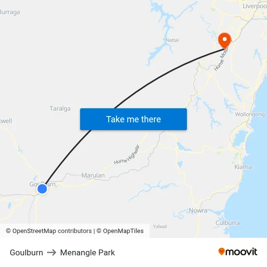 Goulburn to Menangle Park map