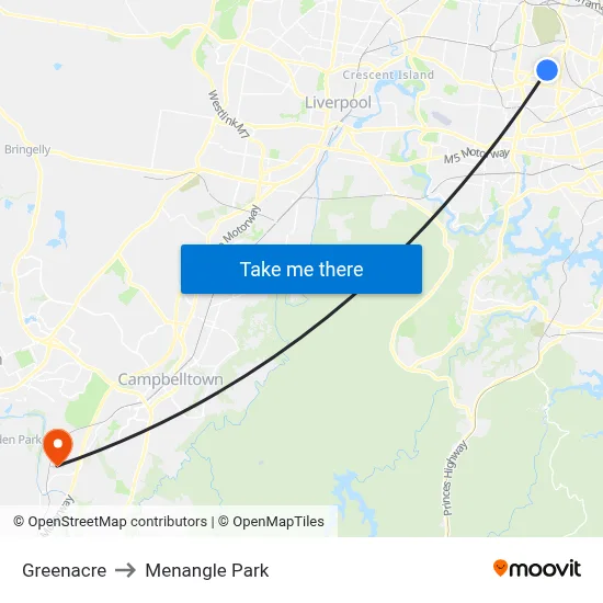 Greenacre to Menangle Park map