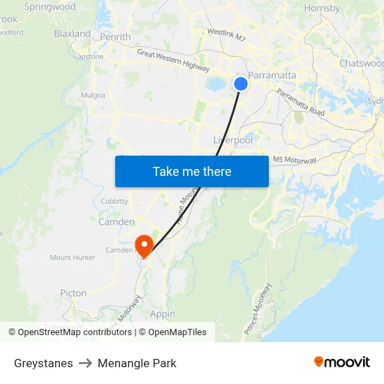 Greystanes to Menangle Park map
