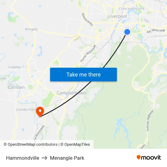 Hammondville to Menangle Park map