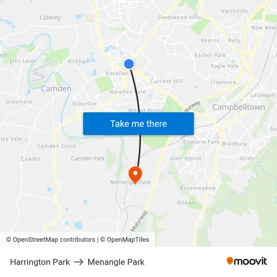 Harrington Park to Menangle Park map