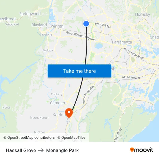 Hassall Grove to Menangle Park map