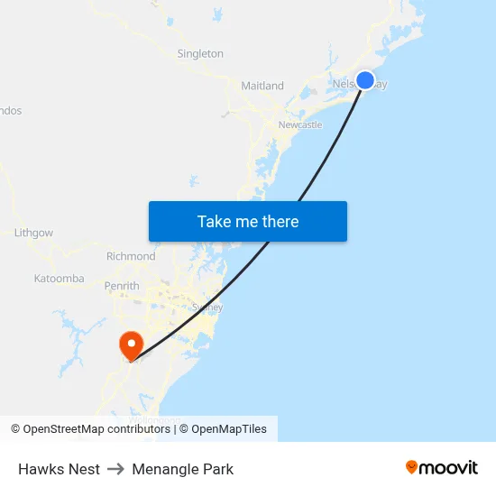 Hawks Nest to Menangle Park map