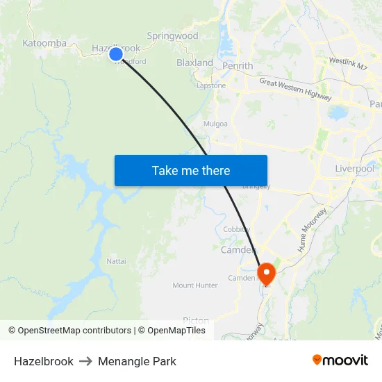 Hazelbrook to Menangle Park map