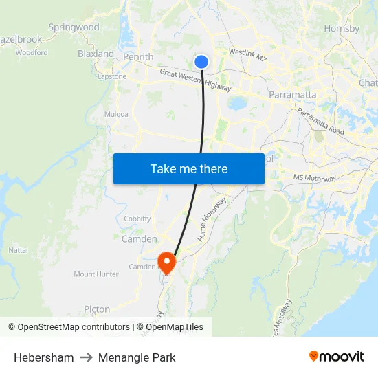 Hebersham to Menangle Park map