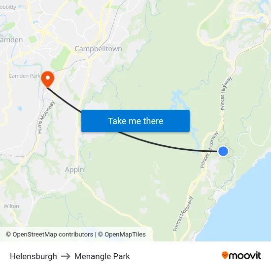 Helensburgh to Menangle Park map