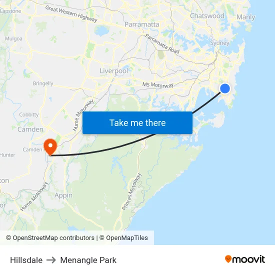 Hillsdale to Menangle Park map