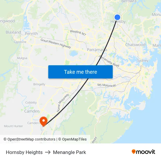 Hornsby Heights to Menangle Park map