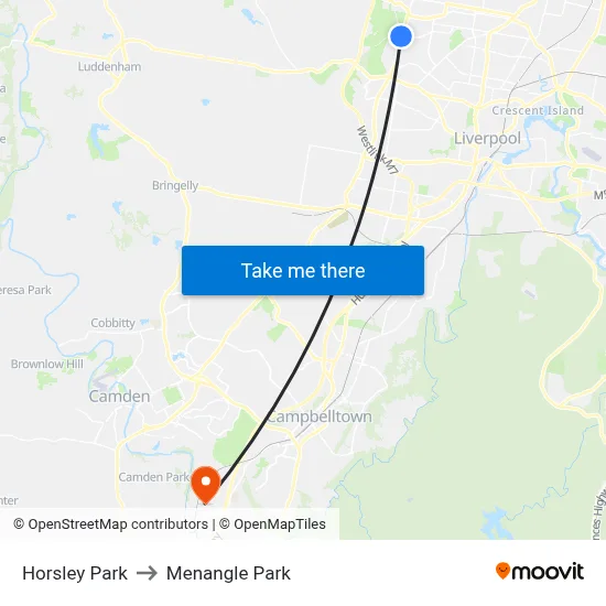 Horsley Park to Menangle Park map