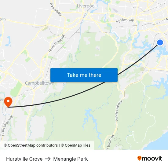 Hurstville Grove to Menangle Park map