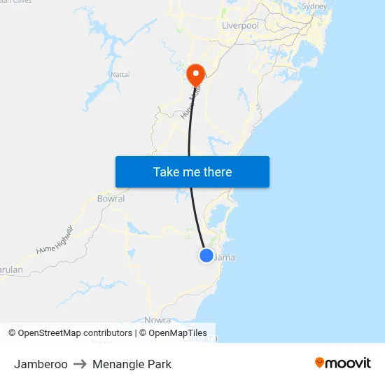 Jamberoo to Menangle Park map