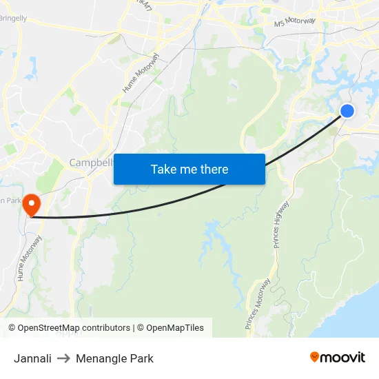 Jannali to Menangle Park map