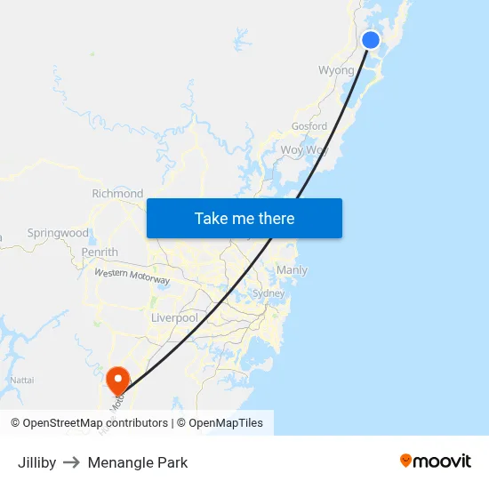 Jilliby to Menangle Park map