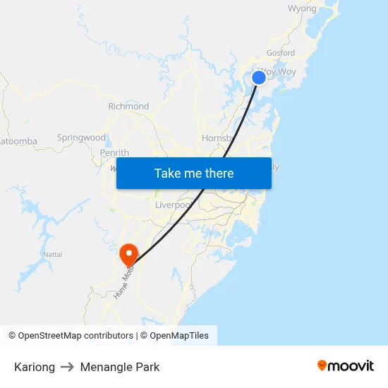 Kariong to Menangle Park map