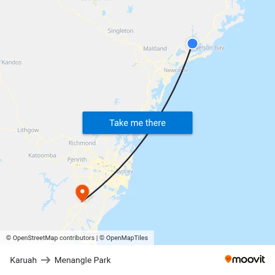 Karuah to Menangle Park map
