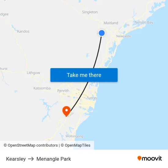 Kearsley to Menangle Park map