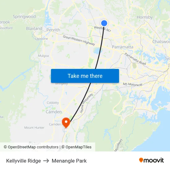 Kellyville Ridge to Menangle Park map