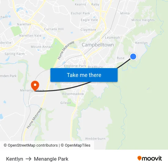 Kentlyn to Menangle Park map
