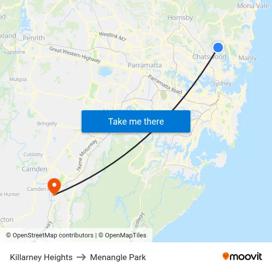 Killarney Heights to Menangle Park map