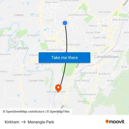 Kirkham to Menangle Park map