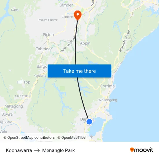 Koonawarra to Menangle Park map