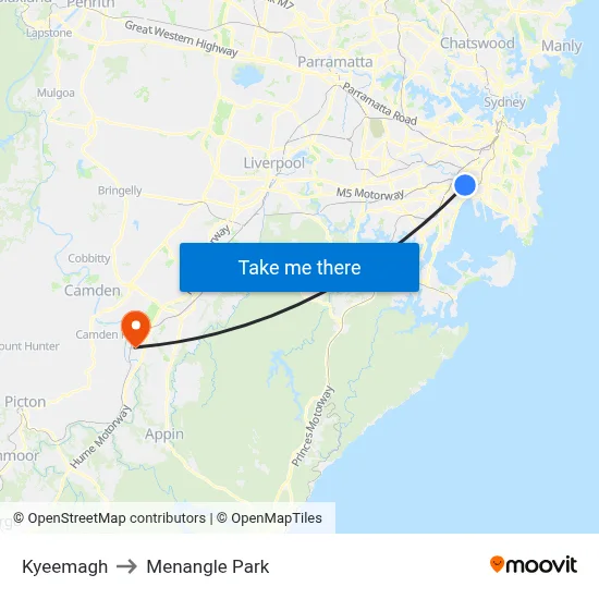 Kyeemagh to Menangle Park map
