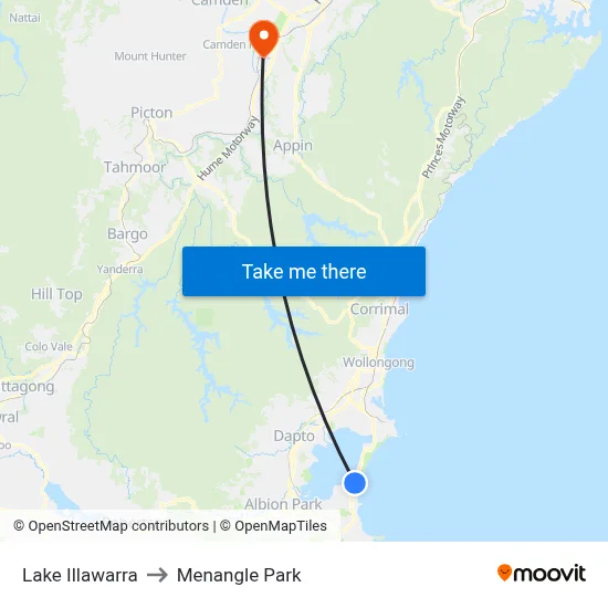 Lake Illawarra to Menangle Park map