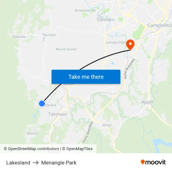 Lakesland to Menangle Park map