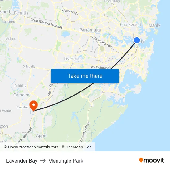Lavender Bay to Menangle Park map