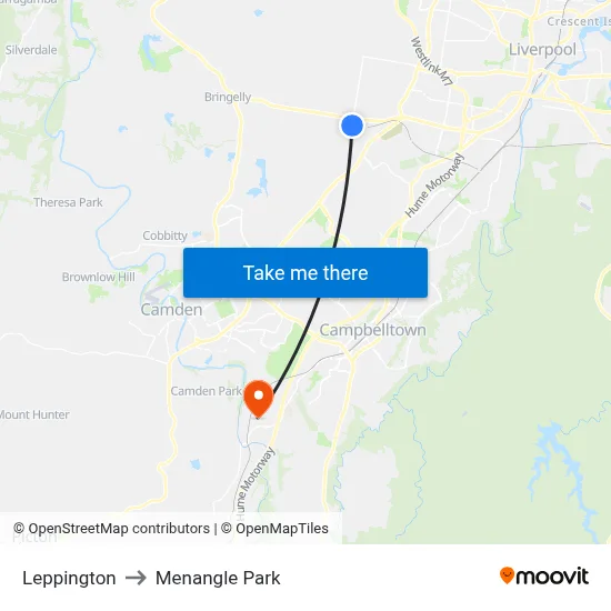 Leppington to Menangle Park map