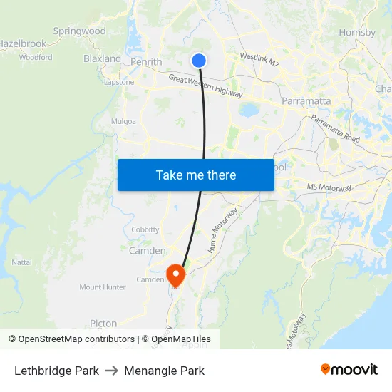 Lethbridge Park to Menangle Park map