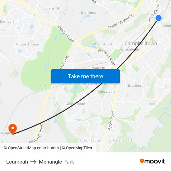 Leumeah to Menangle Park map