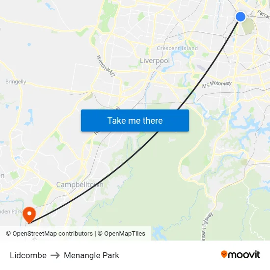 Lidcombe to Menangle Park map
