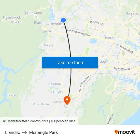 Llandilo to Menangle Park map