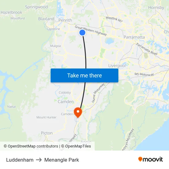 Luddenham to Menangle Park map